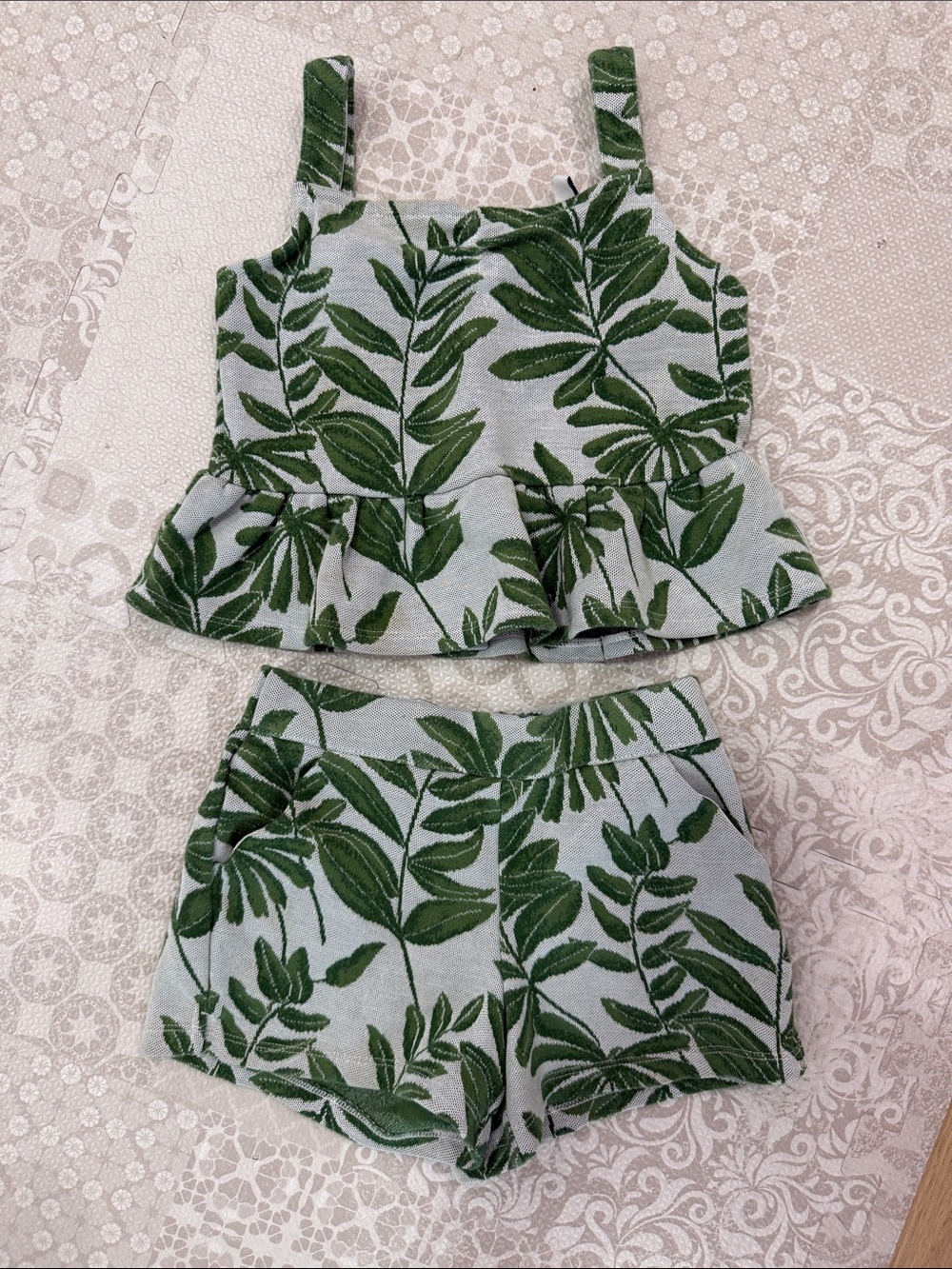 Janie and Jack Green Leaf-Print Tank & Shorts Set